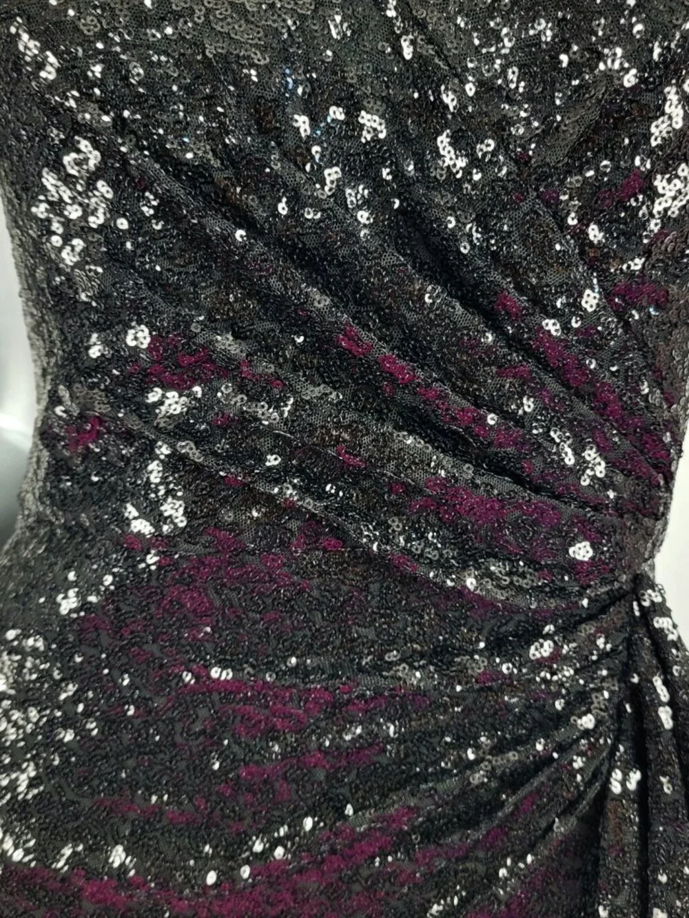 NWT~$595~TADASHI SHOJI~M~BLACK SEQUIN SLIT RUFFLE RUCHED PROM EVENING MAXI DRESS